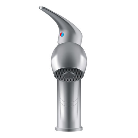 Illustration of Mixing Tap for Cold and Hot Water for the Kitchen Mixer on a White Background. Scratch Resistant Grade Stainless Steelのイラスト素材