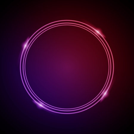 Neon Frame with Glow, and Sparkles. Electronic Luminous Circle Frame in Pink Colors, for Entertainment Message or Promotion Theme on Dark Backgroundのイラスト素材