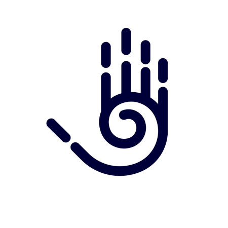 Illustration of Abstract Hand with Five Fingers, and Spiral Design Element on Whiteのイラスト素材