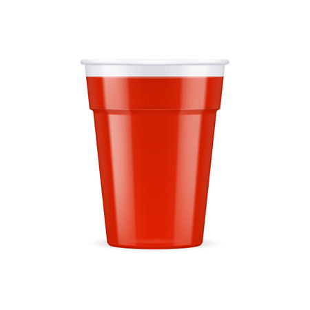 Red Plastic Cup For Single Use. Disposable Container Mockup for Drinks Isolated on White Backgroundのイラスト素材