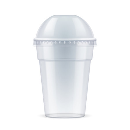 Transparent Plastic Cup with Lid For Single Use. Disposable Container Mockup for Drinks Isolated on White Backgroundのイラスト素材