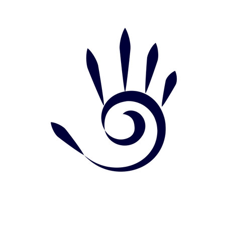 Icon of Abstract Simple Hand with Five Fingers, and Spiral Design Element on White Backgroundのイラスト素材