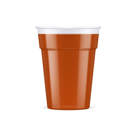Brown Plastic Cup For Single Use. Disposable Container Mockup for Drinks Isolated on Whiteのイラスト素材