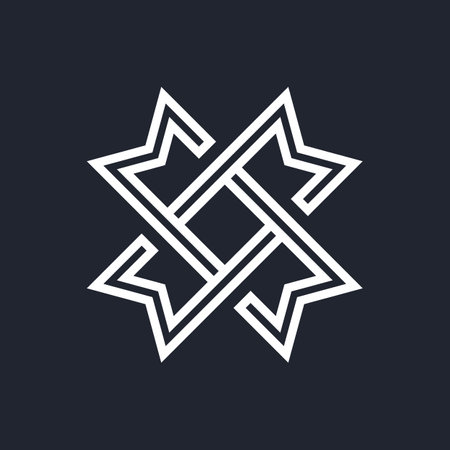 Complex Geometric Contemporary Element. Logo Design for Business Corporate Sign. Abstract Merged Figures for Websites or Web Design on Black Backgroundのイラスト素材