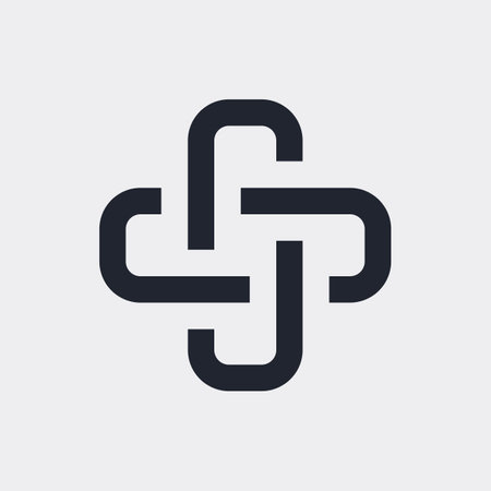 Complex Geometric Contemporary Element. Logo Design for Business Corporate Sign. Abstract Merged Figures Isolated on Gray Backdropのイラスト素材