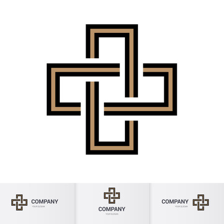 Complex Geometric Contemporary Element. Logo Design for Business Corporate Symbol. Abstract Merged Figures in the Shape of a Cross Isolated On Whiteのイラスト素材