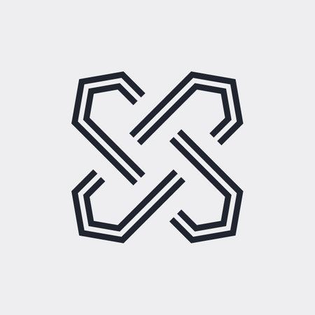 Complex Geometric Contemporary Element. Logo Template Design for Business Corporate Sign. Abstract Merged Figures for Websites, Mobile App, or Info Graphics on Gray Backdropのイラスト素材