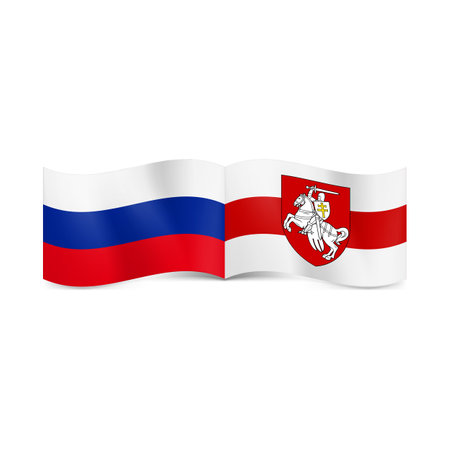 Russian and the white-red-white flag Belarus. Symbol of Together Union and Cooperationのイラスト素材
