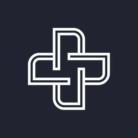Complex Geometric Contemporary Element. Icon Template for Business Corporate Sign. Abstract Merged Figures for Infographics on Black Backdropのイラスト素材