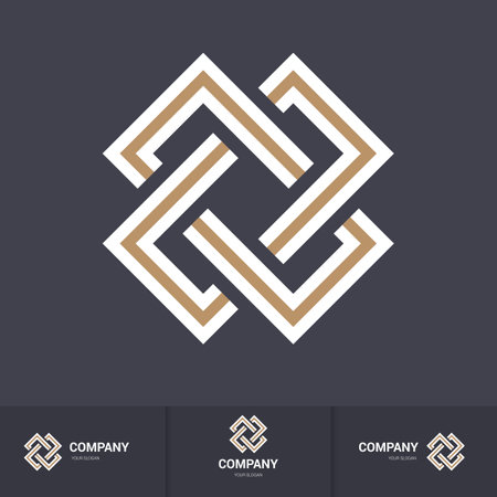 Complex Geometric Contemporary Element. Logo Design for Business Corporate Symbol. Abstract Merged Figures in the Shape of a Cross Isolated On Dark Backdropのイラスト素材