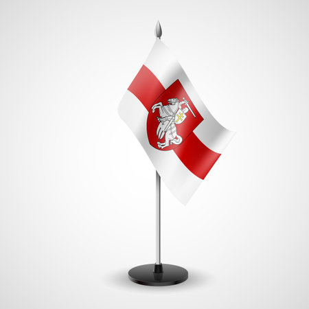 State Table Flag of Belarus. Flag with The Pahonia Against the Background of the white-red-white flag. Historical coat of arms of Belarus and the Grand Duchy of Lithuaniaのイラスト素材