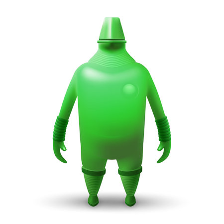 Senior Super Hero Robot Defender of the Universe. Tough Green Fat Bot Humanoid Mascot Character Illustration on White Backdropのイラスト素材