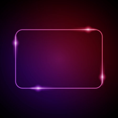 Neon Frame with Glow, and Sparkles. Electronic Luminous Rounded Rectangle Frame in Red Colors, for Entertainment Message or Promotion Theme on Dark Backgroundのイラスト素材