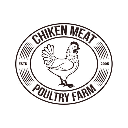 Chicken Poultry Farm Monochrome , Vintage Premium Quality. Fresh Organic Chicken Meat Farmer , or Badge Design. Isolated on White Backdropのイラスト素材