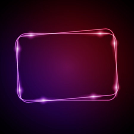 Neon Frame with Glow, and Sparkles. Electronic Luminous Rounded Rectangles Frame in Red Colors, for Entertainment Message or Promotion Theme on Dark Backgroundのイラスト素材