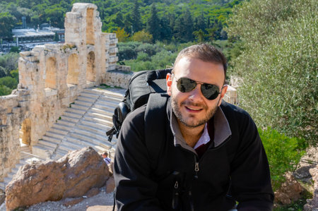 Traveler at Odeon of Herodes Atticus in Athens, Greece.の写真素材
