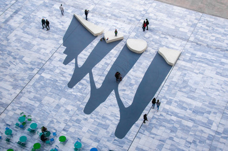 Art installation on marble plaza at Stavros Niarchos Park, Athens, Greece.の写真素材
