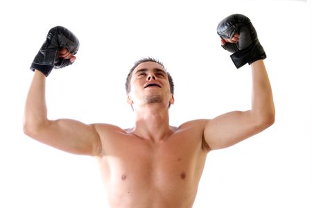 The young boxer on a white background .の写真素材
