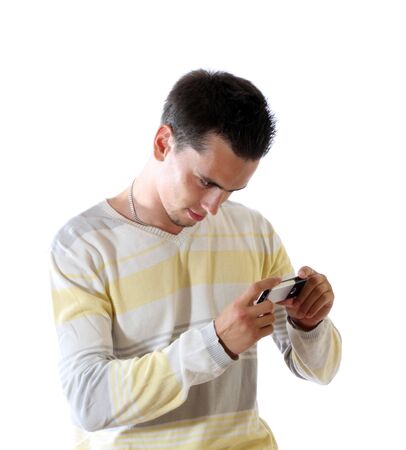 The young man with phone.の写真素材