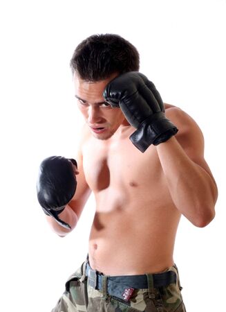 The young boxer on a white background .の写真素材