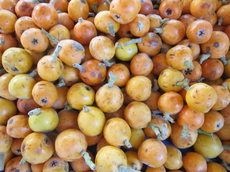 Various herbs seasonings fruit and vegetables of excellent quality are offered for sale on east...