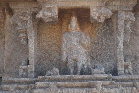 Bas-reliefs of old Hampi on walls of templesの写真素材