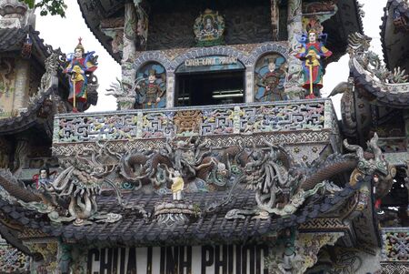 Vietnam, pagoda Lin Fuok. All her ornament consists of splinters of ware, bottles and all such other.の写真素材