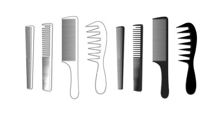 set of combs for barber - vector illustration isolated on white background. cutting tools.