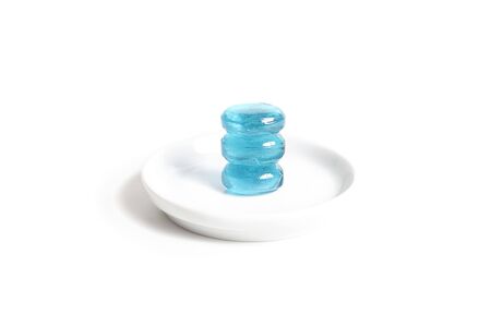 Blue candy on plateの写真素材