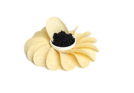 Black caviar with  potato chips の写真素材