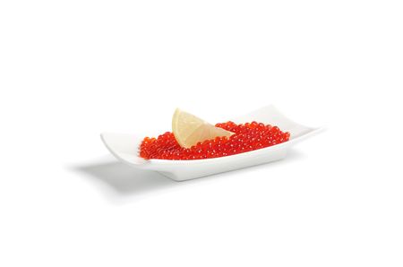 Red caviar and slice of lemon の写真素材