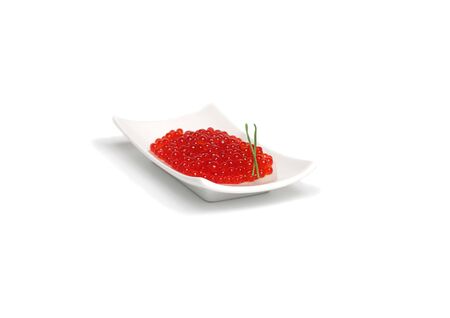 Red caviar with spring onion on plateの写真素材