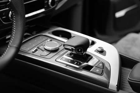 Moscow. October 2018. Audi Q7 S line Interior. In black and silverのeditorial素材