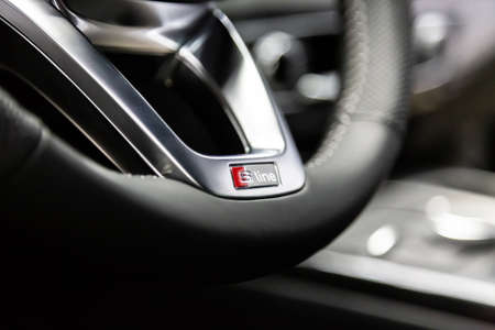 Moscow. October 2018. Audi Q7 S line Interior. In black and silverのeditorial素材