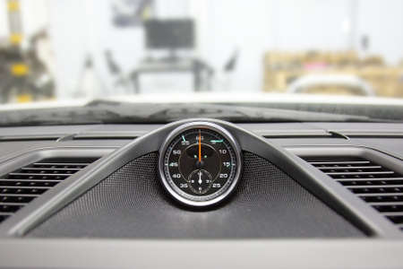 Moscow. November 2018. Porsche Panamera Turbo SportChrono packet. Chronometr in sports car to measure lap times in race.のeditorial素材