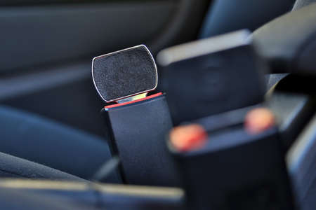Not locked. Car Seat Belt buckle up. Don't closed. Danger.の写真素材
