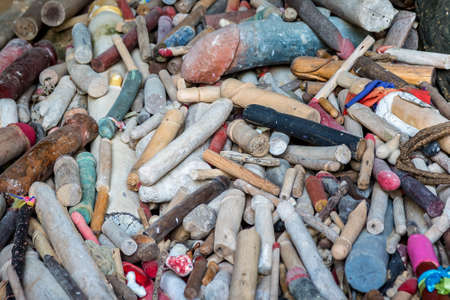 Texture wooden phalluses in Princess cave, Pranang cave,. South Railay beach in Krabi. Thailand.の写真素材