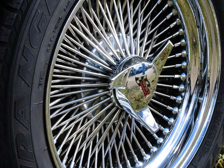 Moscow, Russia - May 25, 2019: Beautiful chrome multi-spoke wheels on a Chevrolet Corvette Stingray...