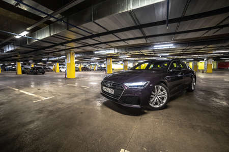 Moscow. Russia - January 16, 2020: Audi A7 Sportback Ultra Nova GT 1 of 111 A purple-colored premium...
