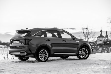 Suzdal, Russia - November 8, 2022: Kia Sorento all-wheel drive full-size crossover parked on the...