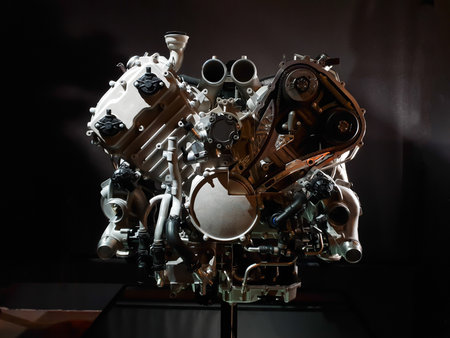 V8 car engine on the demonstration standの写真素材
