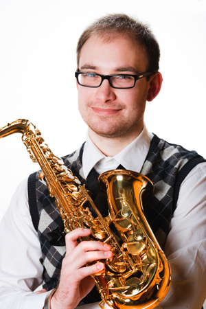 portrait of a man with a saxophoneの写真素材