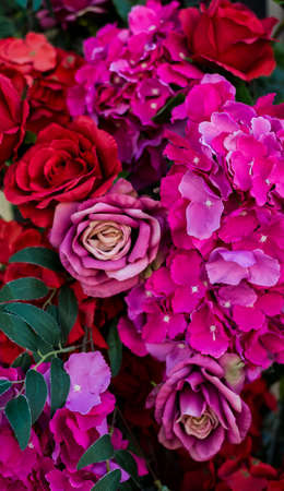 Amazing pink and red roses wall decoration, hand made.の写真素材