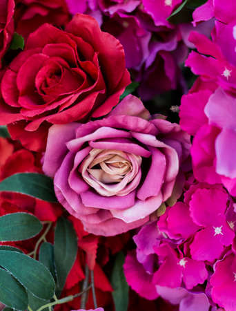 Amazing pink and red roses wall decoration, hand made.の写真素材