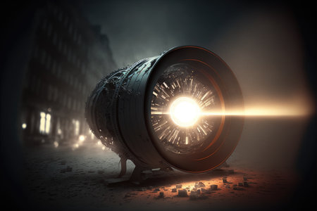 Airplane engine in dark space. 3d render toned imageの写真素材