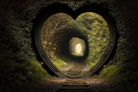 Heart shaped tunnel in the forest. 3d rendering. computer digital drawing.