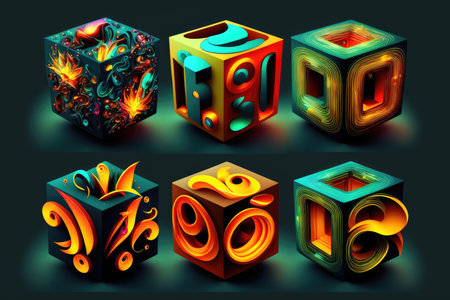 Set of colorful 3d cubes with numbers and symbols. vector illustration.