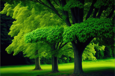 Green trees in the forest. nature background. 3D rendering.の写真素材