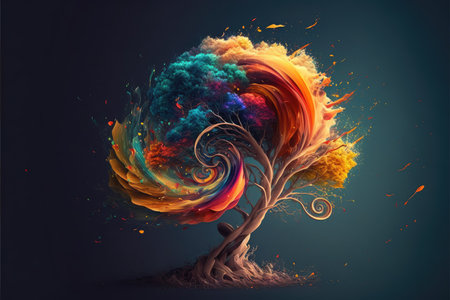 Abstract colorful tree on dark backgroundの写真素材