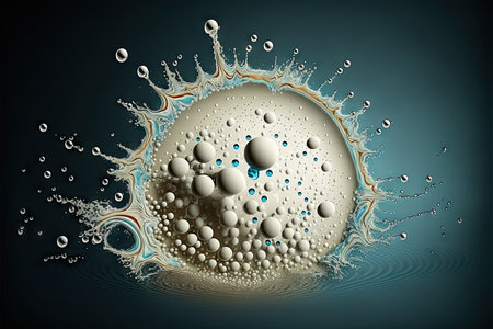 abstract 3d illustration of water splash with bubbles on dark background